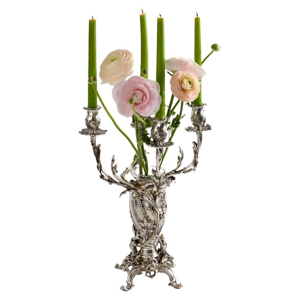 Center Table mixed Vase Candelabra Old Christofle Silver-plated Bronze, c.1890 For Sale