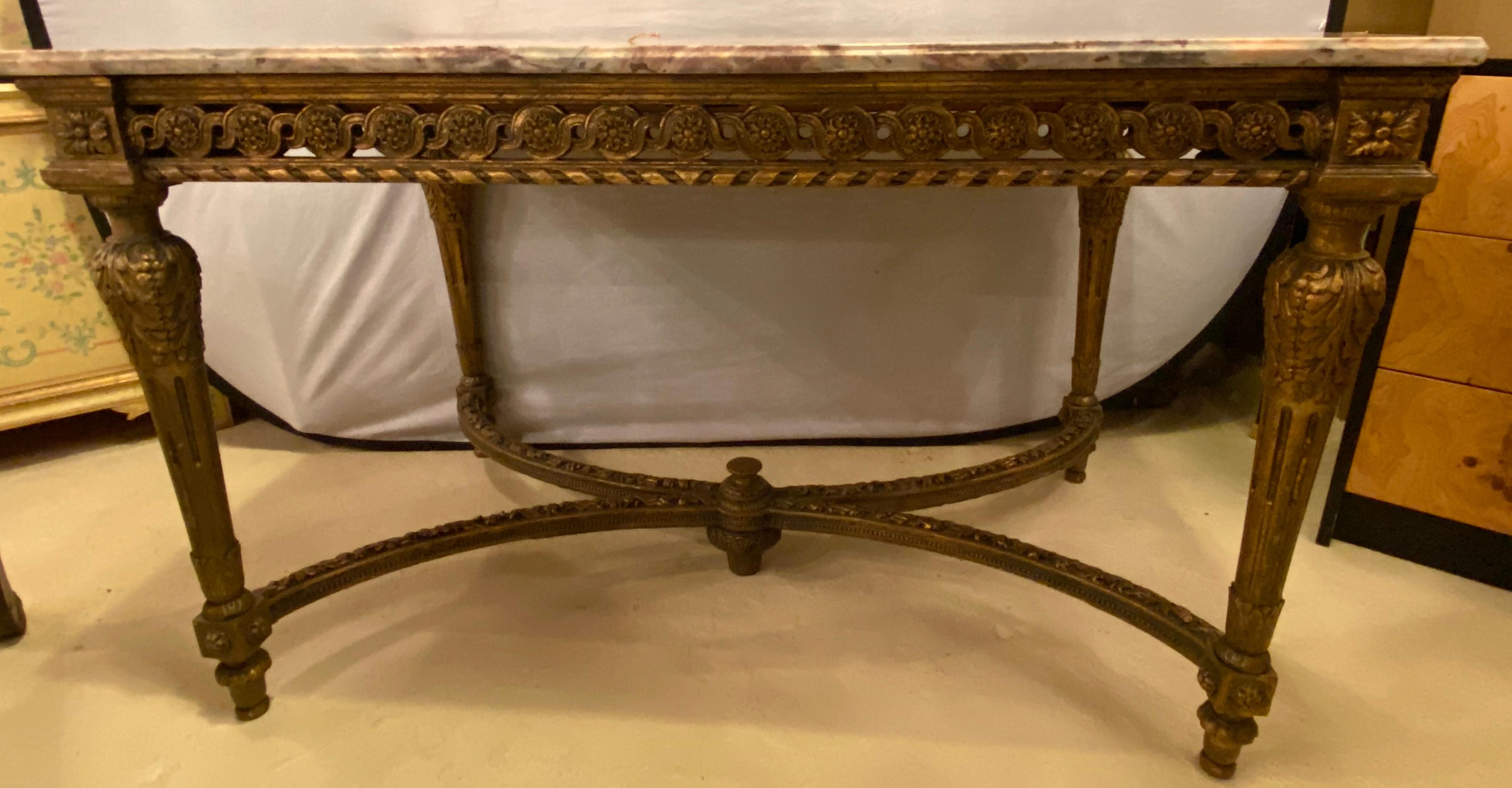 Center Table or Console Louis XVI Jansen Style Stunning Marble Top Gilt Base For Sale 7