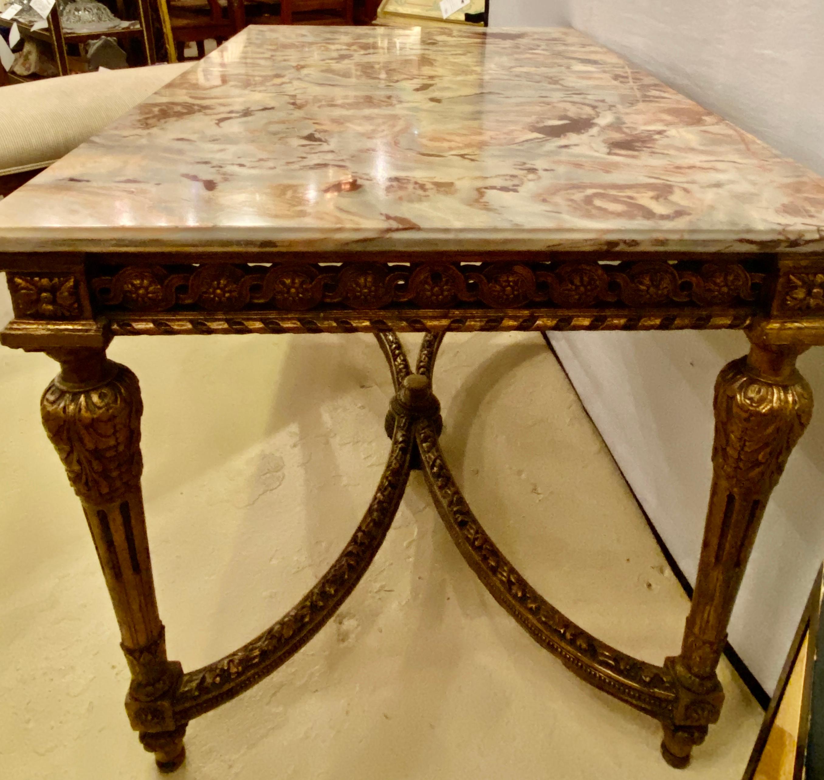 Center Table or Console Louis XVI Jansen Style Stunning Marble Top Gilt Base For Sale 13