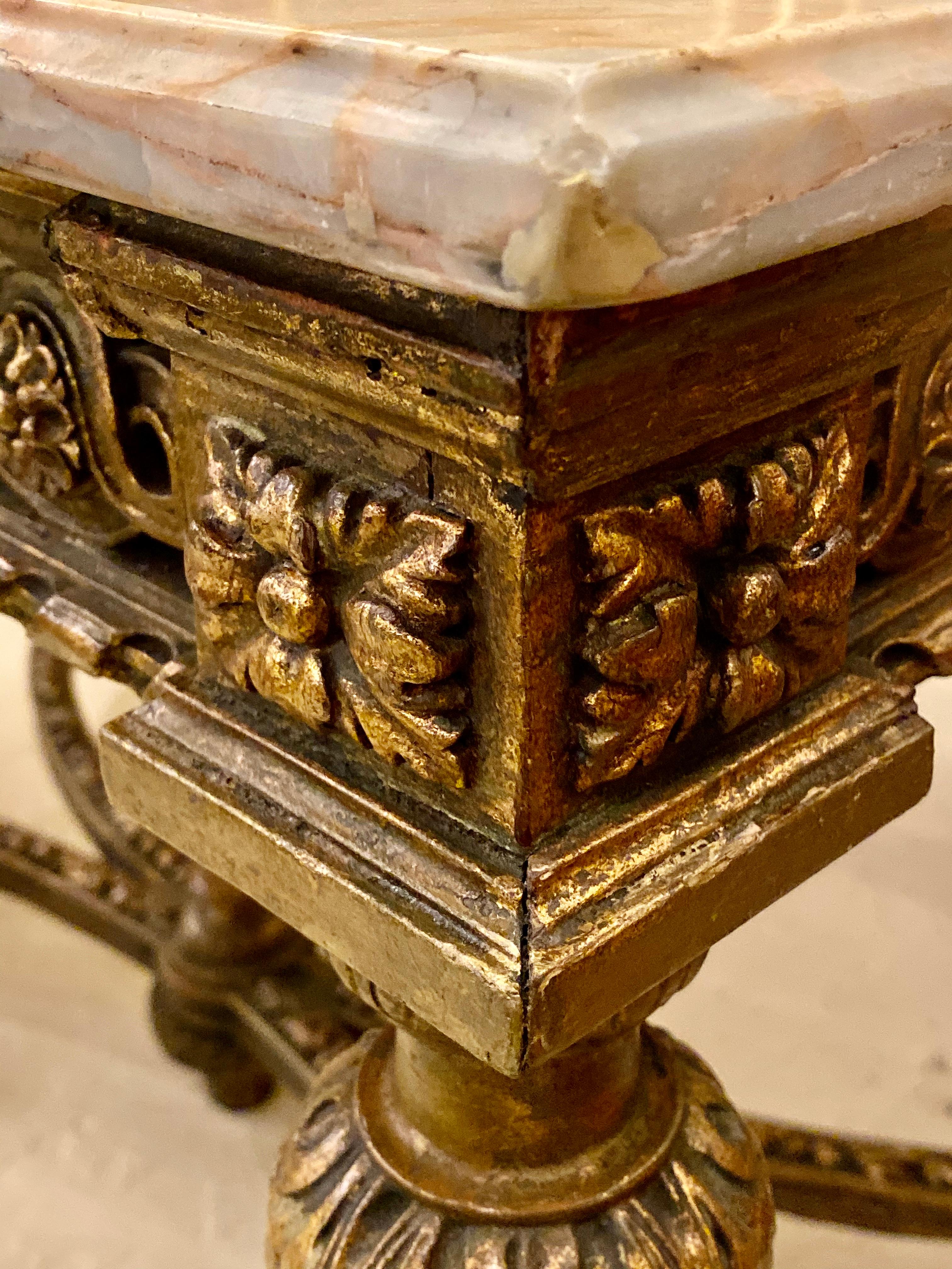 Center Table or Console Louis XVI Jansen Style Stunning Marble Top Gilt Base For Sale 8