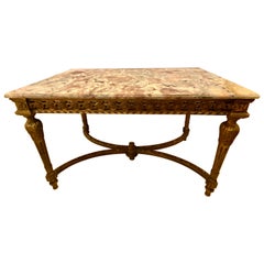 Center Table or Console Louis XVI Jansen Style Stunning Marble Top Gilt Base