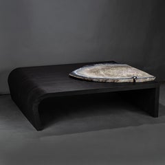 Mitteltisch Shou Sugi Ban 'Gebranntes' amerikanisches massives Eschenholz mit Achatplatte