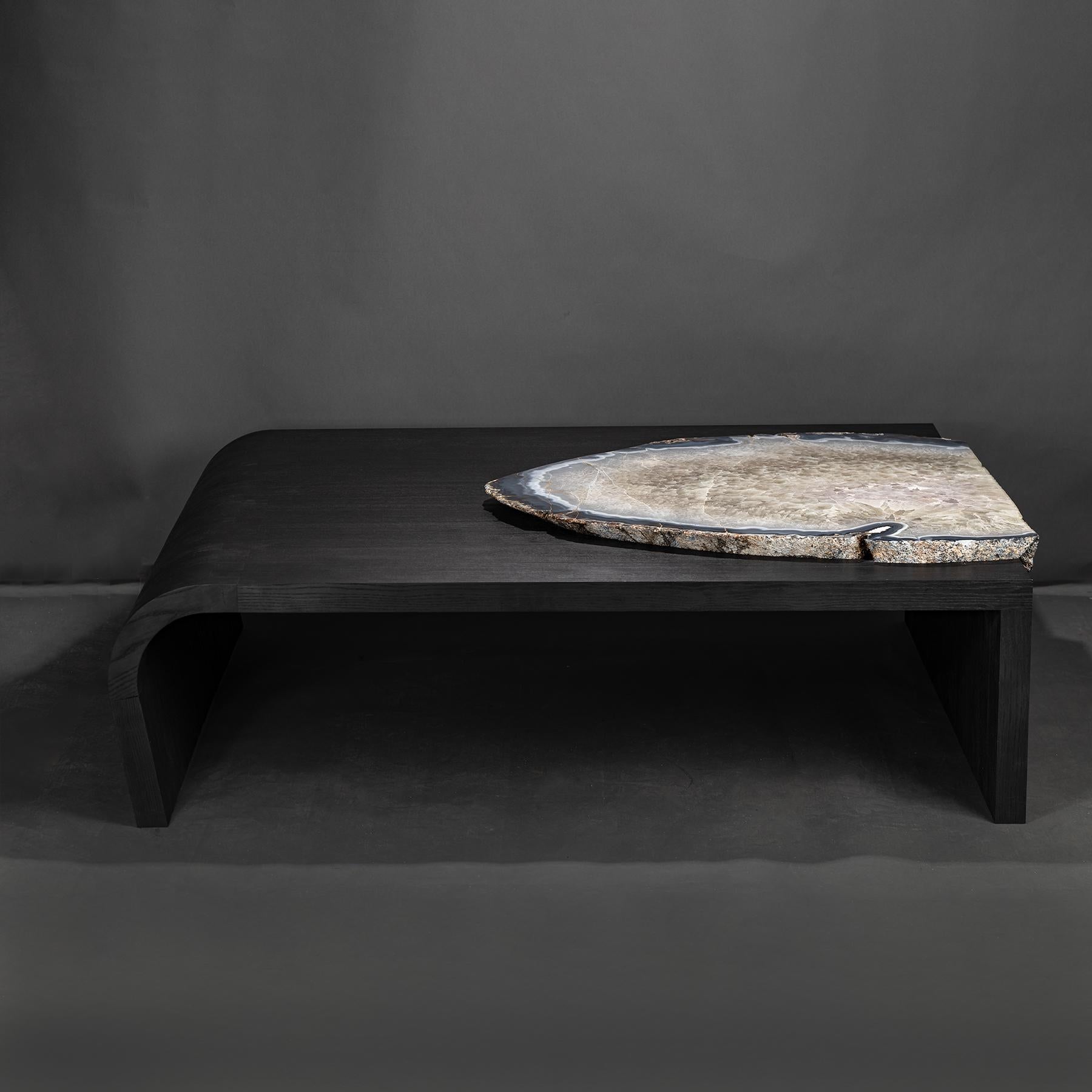 Mexican Center Table Shou Sugi Ban 'Burned' American Solid Ashwood with Agate Slab