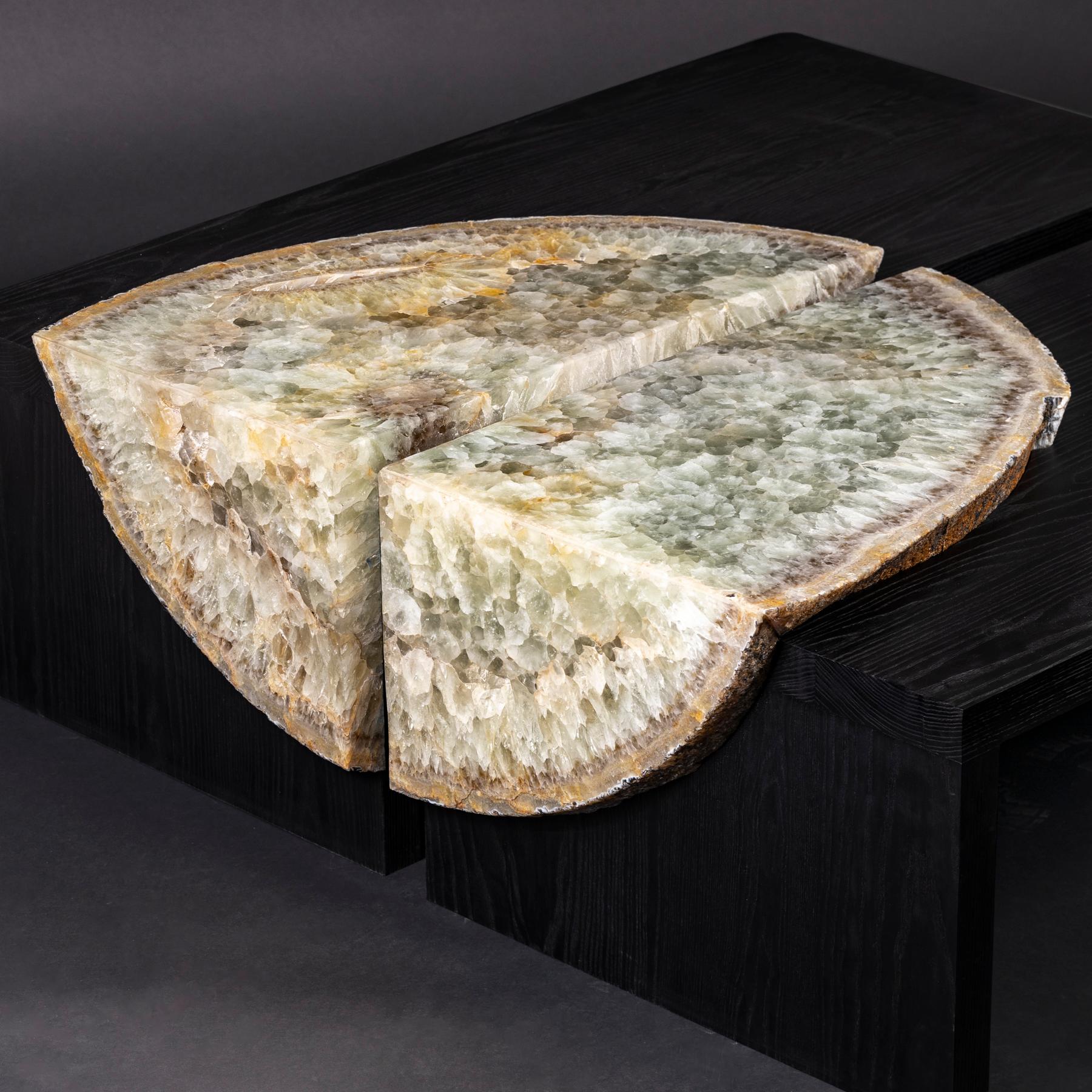 Contemporary Center Table Shou Sugi Ban 'Burned' American Solid Ashwood with Agate Slab For Sale