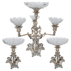 Antique Center Table Silver & Cut Crystal Set, Late 19th Century