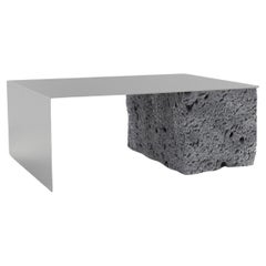 Center table stainless steel, volcanic stone