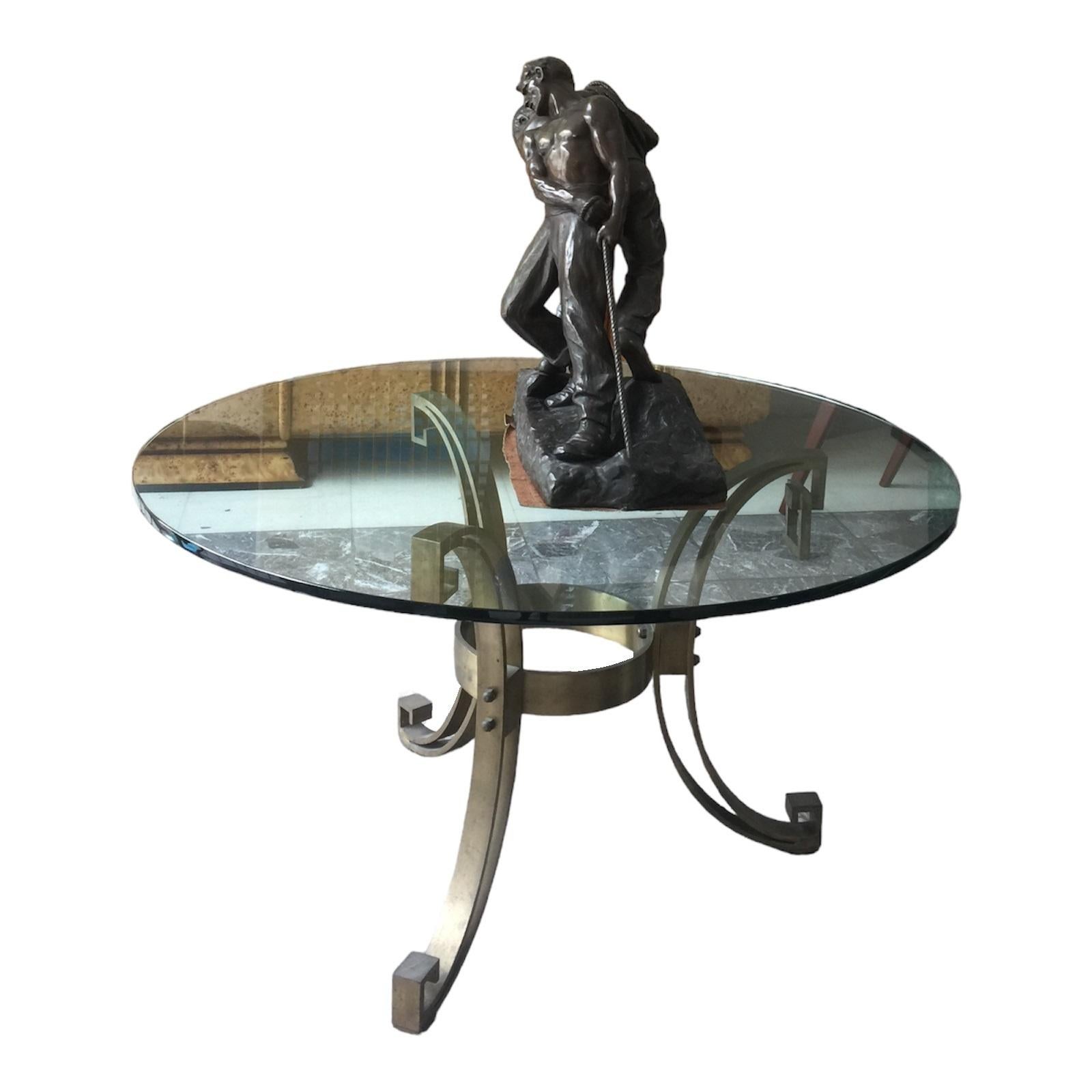 Table centrale, style Art déco, matériaux : bronze massif et verre, français, 1920 en vente 13