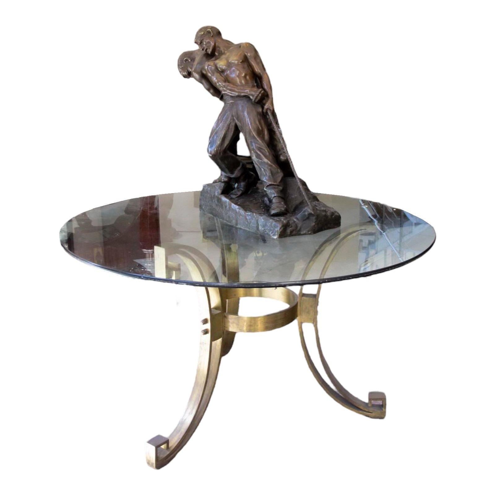 Table centrale, style Art déco, matériaux : bronze massif et verre, français, 1920 en vente 14