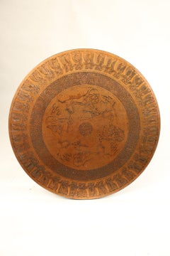 Center Table with Egyptian Design Engraved  faux Copper Top