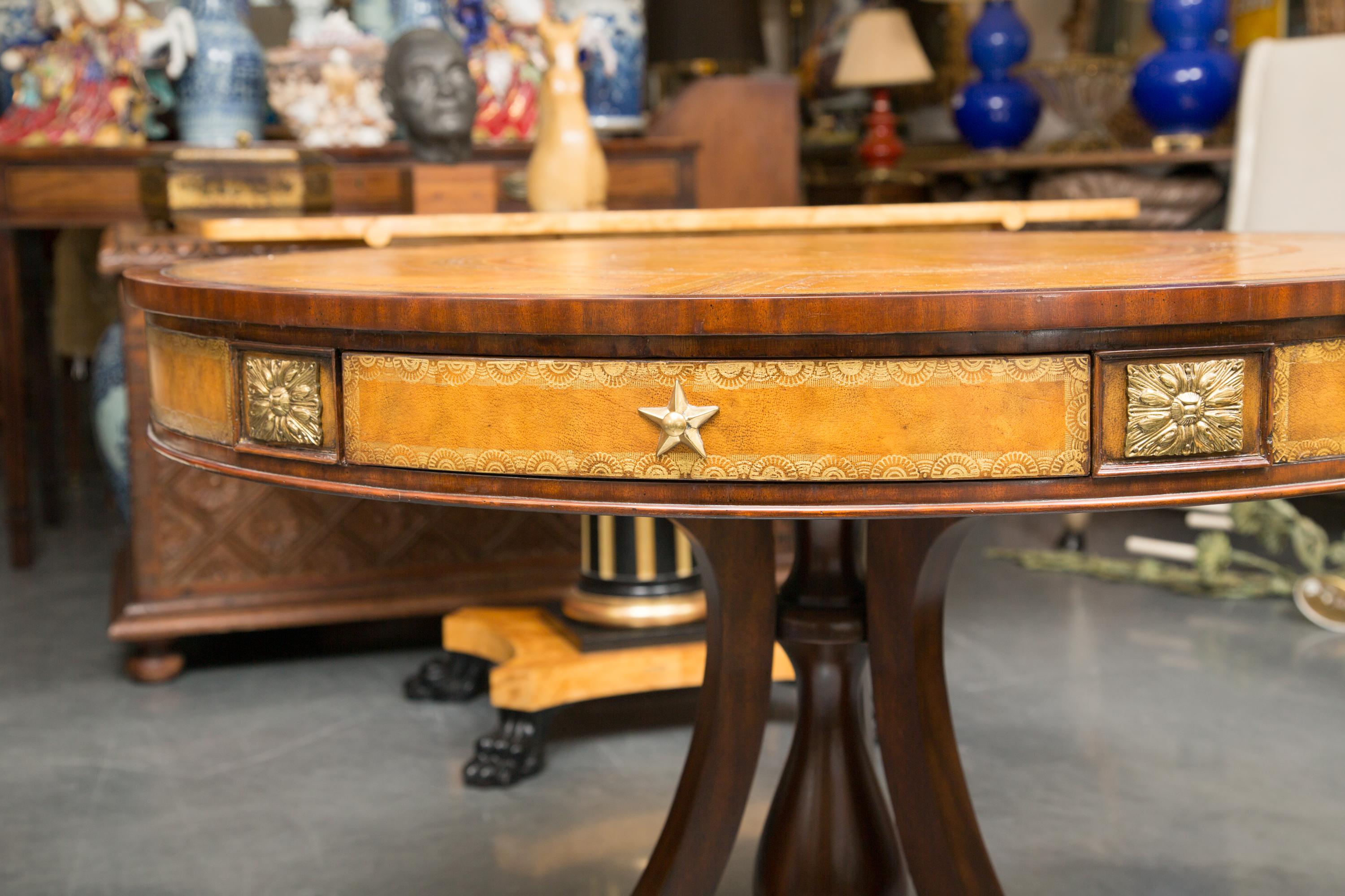 Mahogany Center Table with Leather Inset and Gilt Decoration