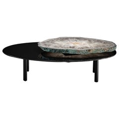 Center Table, with Rotating Brazilian Agate on Black Tempered Glass