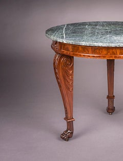 Center Table with Scroll Legs, Paw Feet and Marble Tops