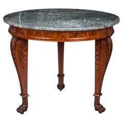 Center Table with Scroll Legs, Paw Feet and Marble Tops
