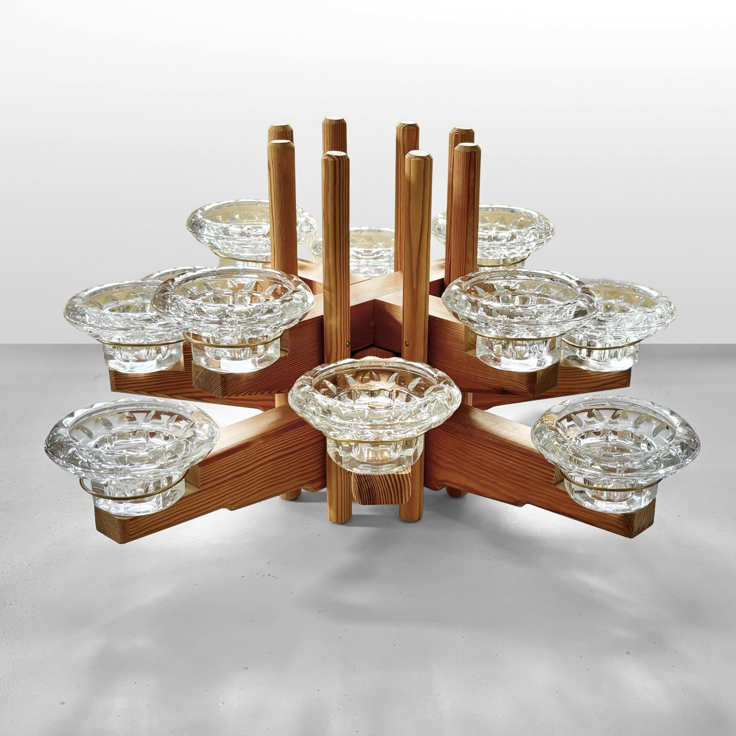 Swedish Centerpiece candelabra by Karl-Erik Stenberg, pine with 12 candleholders, 1970s For Sale