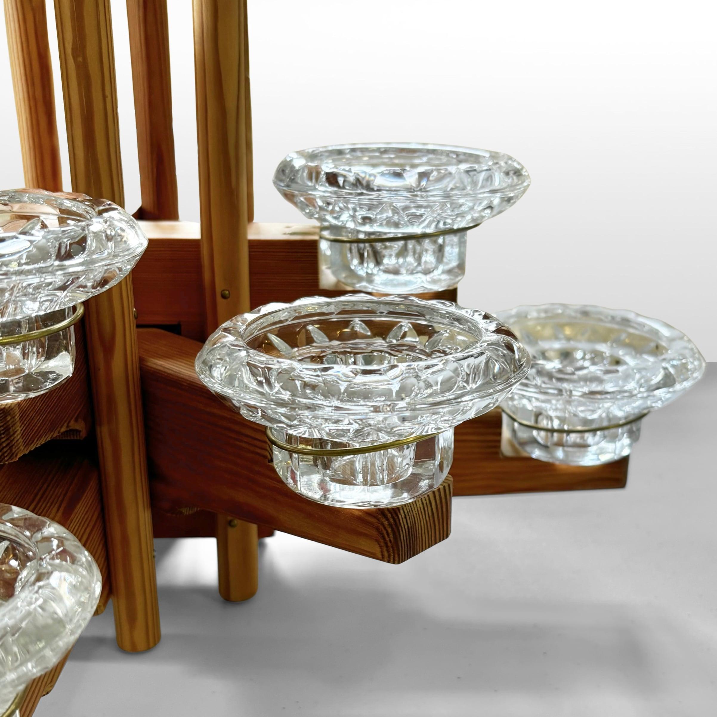 Centerpiece candelabra by Karl-Erik Stenberg, pine with 12 candleholders, 1970s In Good Condition For Sale In Forserum, SE