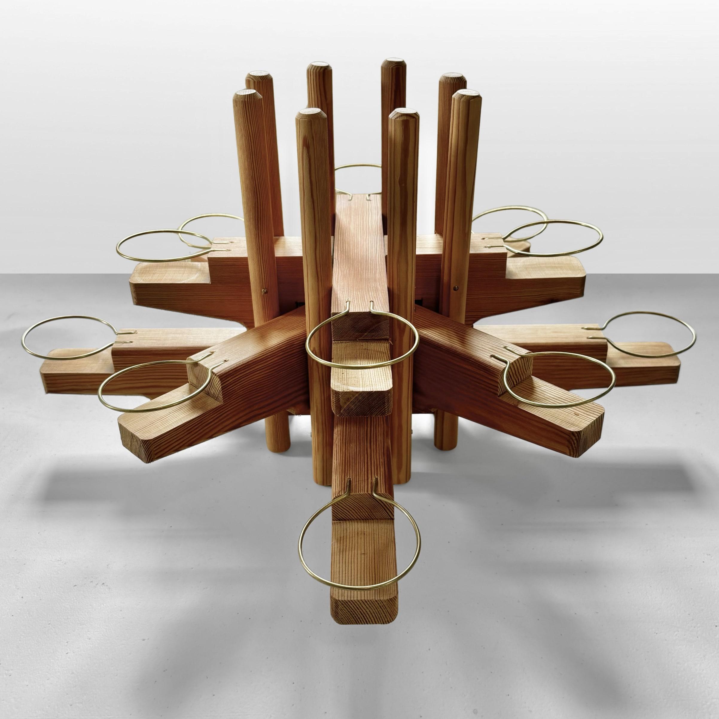 Centerpiece candelabra by Karl-Erik Stenberg, pine with 12 candleholders, 1970s For Sale 1
