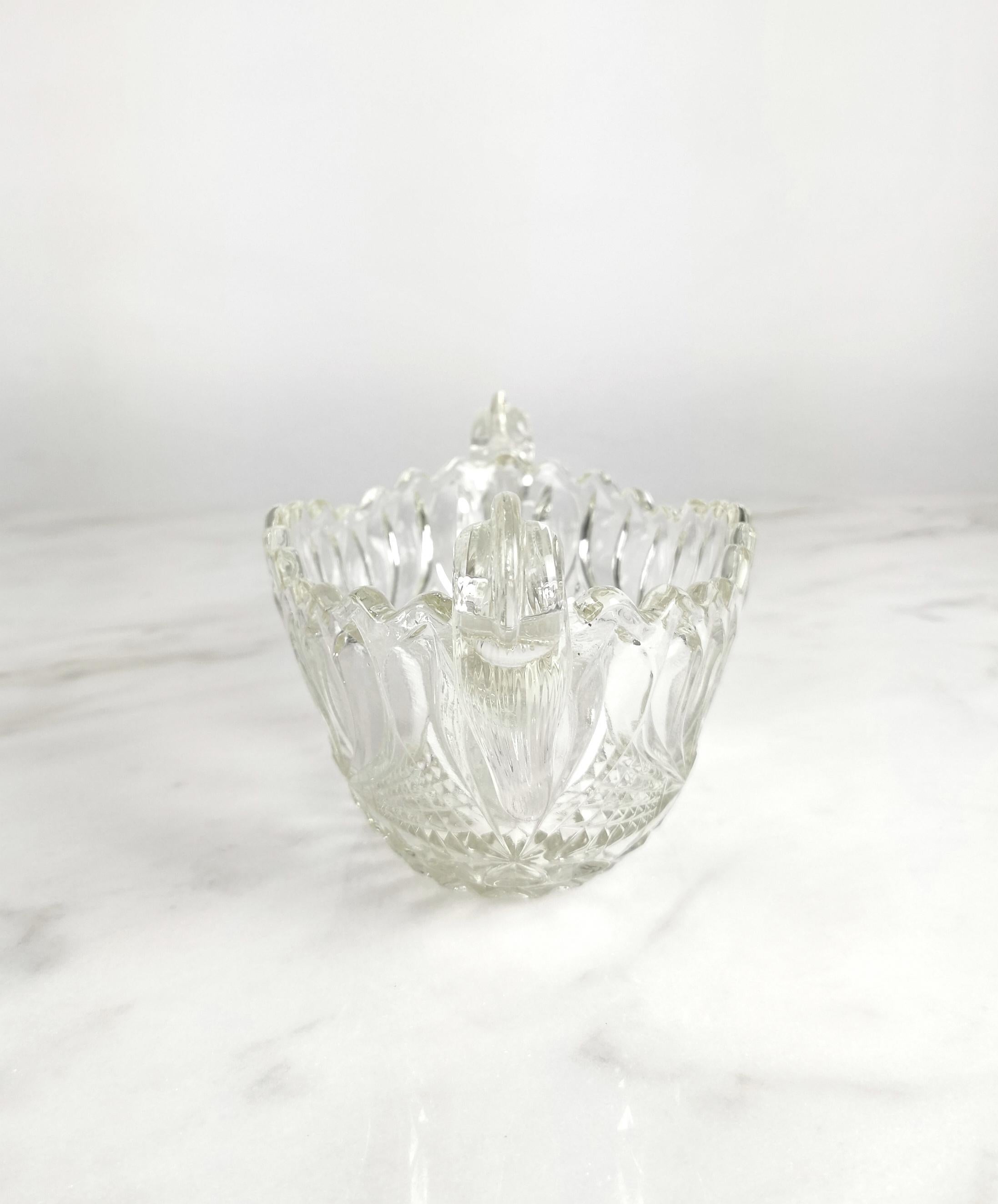 20th Century Centerpiece Carved Crystal Glass Transparent Mid-Century Italian Design, 1950s For Sale