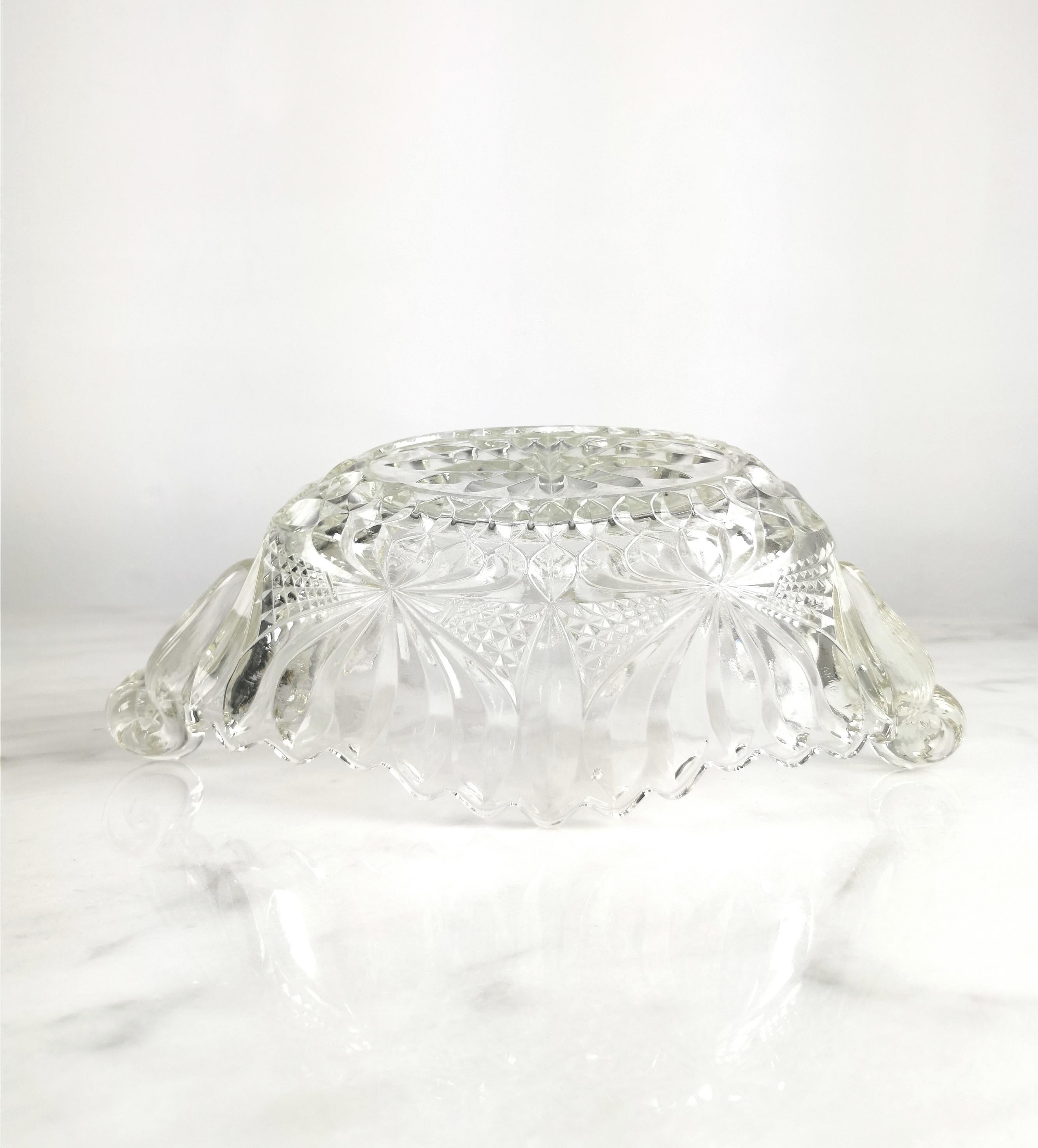 Tafelaufsatz Geschnitztes Kristallglas Transparent Mitte des Jahrhunderts Italienisches Design, 1950er Jahre im Angebot 4