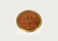 Centerpiece Dish Serving Tray in Wood and Brass Willy Rizzo Style, Italy 1960s