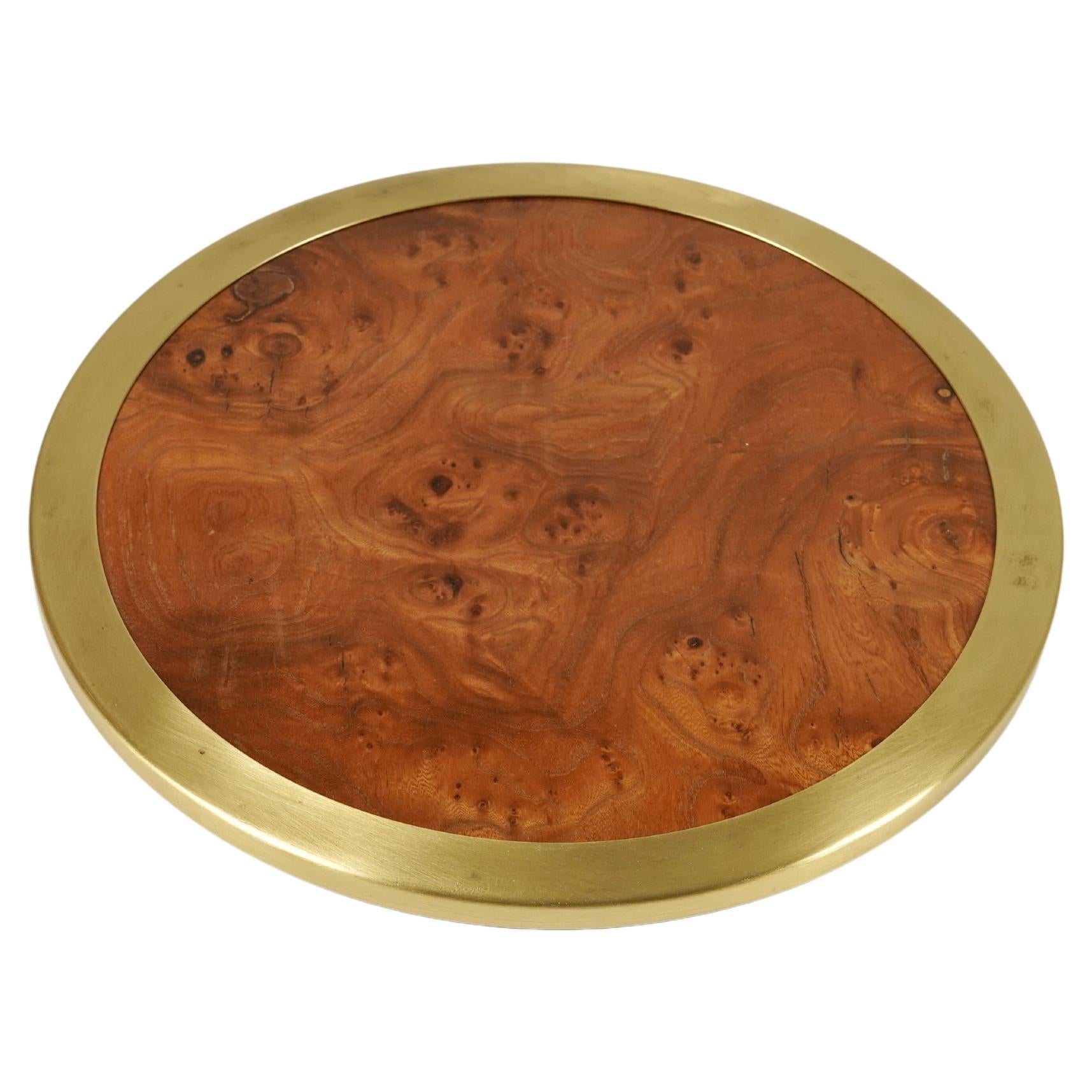 Centerpiece Dish Serving Tray in Wood and Brass Willy Rizzo Style, Italy 1960s For Sale