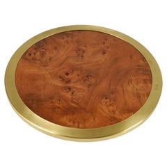 Retro Centerpiece Dish Serving Tray in Wood and Brass Willy Rizzo Style, Italy 1960s