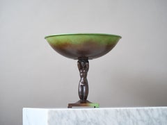 Ciotola in bronzo Art Déco con piedistallo, da usare come centrotavola, con Sirena di Ystad Metall, Svezia, anni ’40