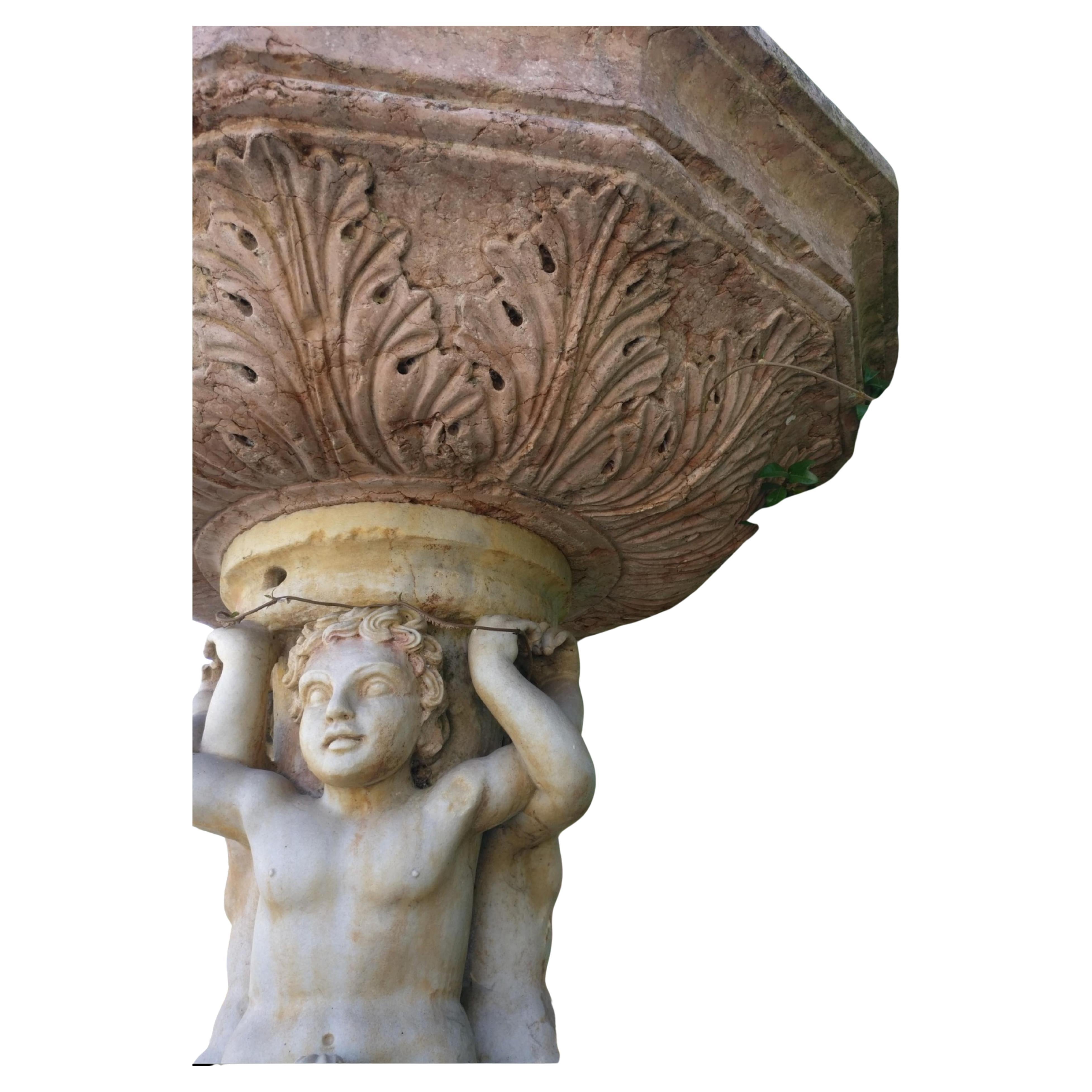 Hand-Crafted Centerpiece Fountain with an Octagonal Basin in Rosso Verona Marble early 18th For Sale