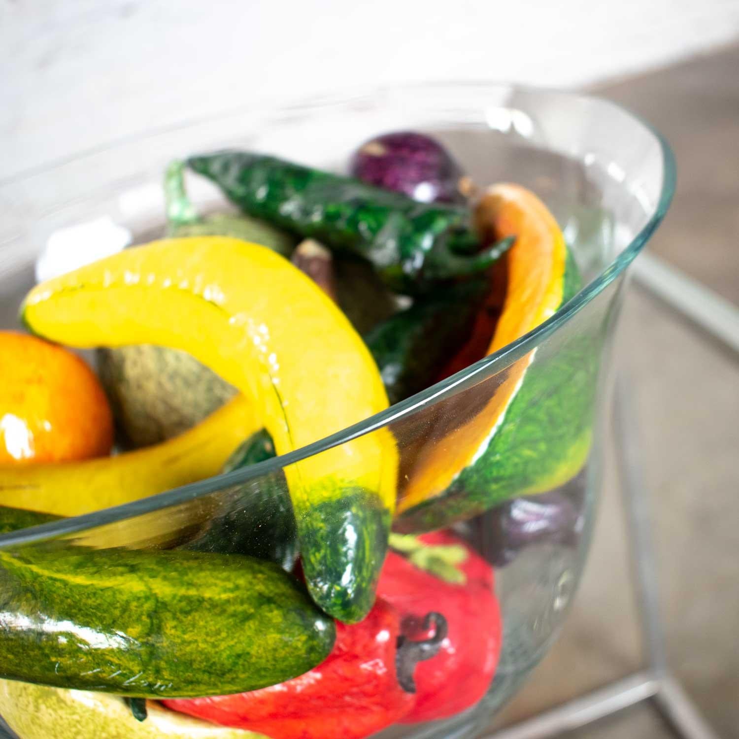 Unknown Centerpiece Glass Bowl Papier Mâché Fruit & Vegetables Plus Ceramic Cantaloupe For Sale