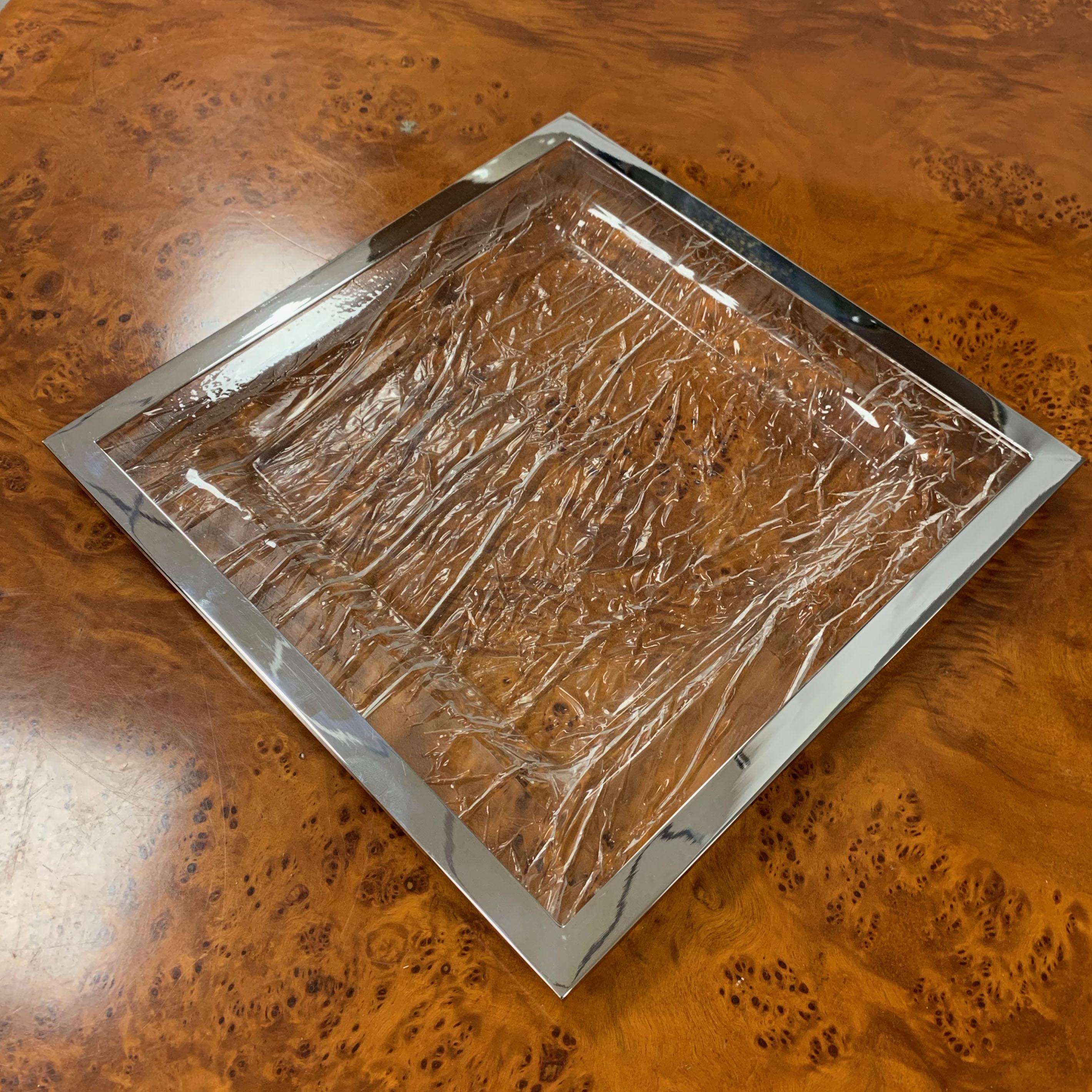 Centerpiece, Ice Effect Tray, Lucite, Chrome, Willy Rizzo Style, Italy, 1970s 3