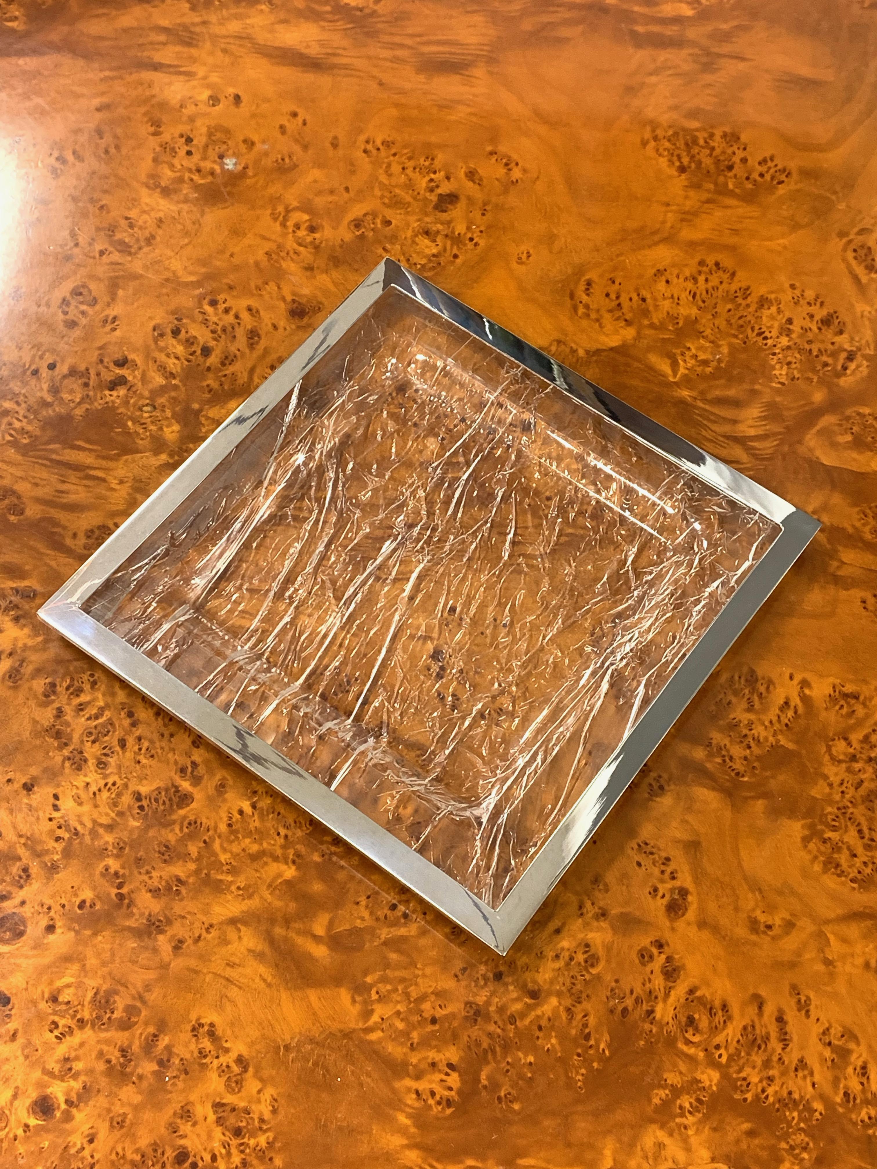 Centerpiece, Ice Effect Tray, Lucite, Chrome, Willy Rizzo Style, Italy, 1970s 8