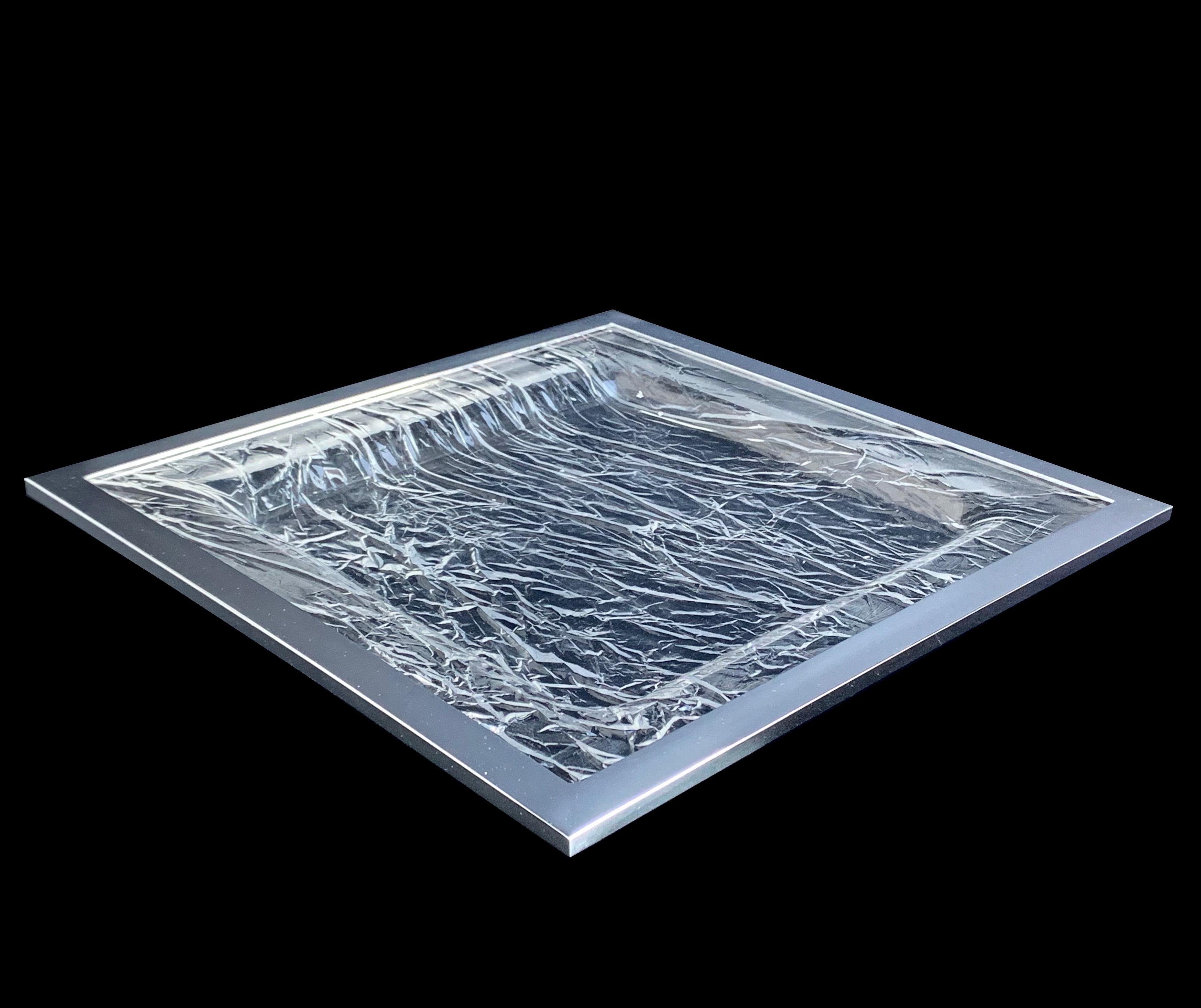 Metal Centerpiece, Ice Effect Tray, Lucite, Chrome, Willy Rizzo Style, Italy, 1970s