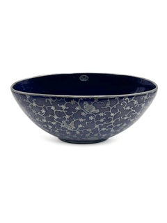 Centrotavola in ceramica blu e decorazioni in argento di Richard Ginori, anni '60
