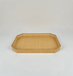 Centerpiece in Brass, Lucite and Wicker by Janetti, Italy, 1960s