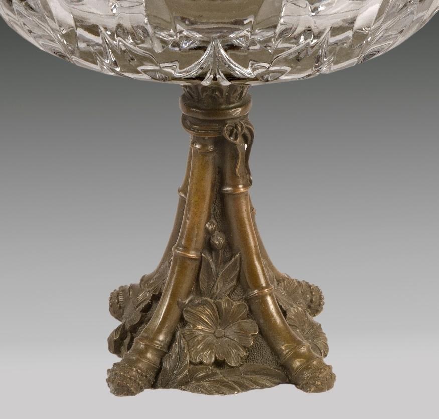 European Centerpiece in Bronze and Glass, Lost Wax Casting of Bronze For Sale