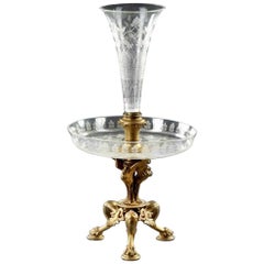 Antique Centerpiece in Cut Crystal on Golden Metal