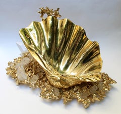 Centrotavola in bronzo dorato e cristallo di rocca, Claude Victor Boeltz Francia, 1970