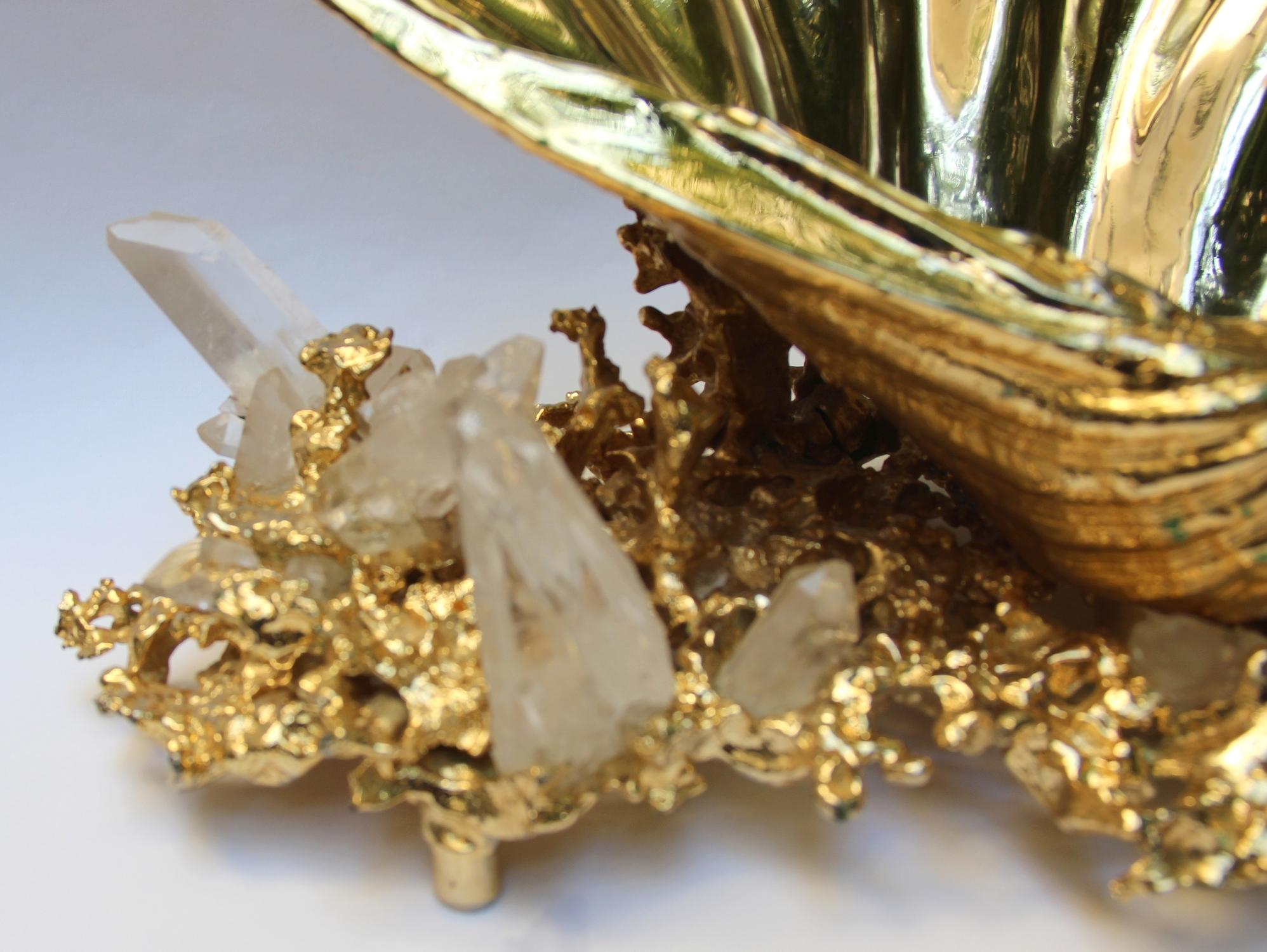 Late 20th Century Centerpiece in Gilded Bronze and Rock Crystal, Claude Victor Boeltz France, 1970
