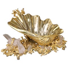 Centerpiece in Gilded Bronze and Rock Crystal, Claude Victor Boeltz France, 1970