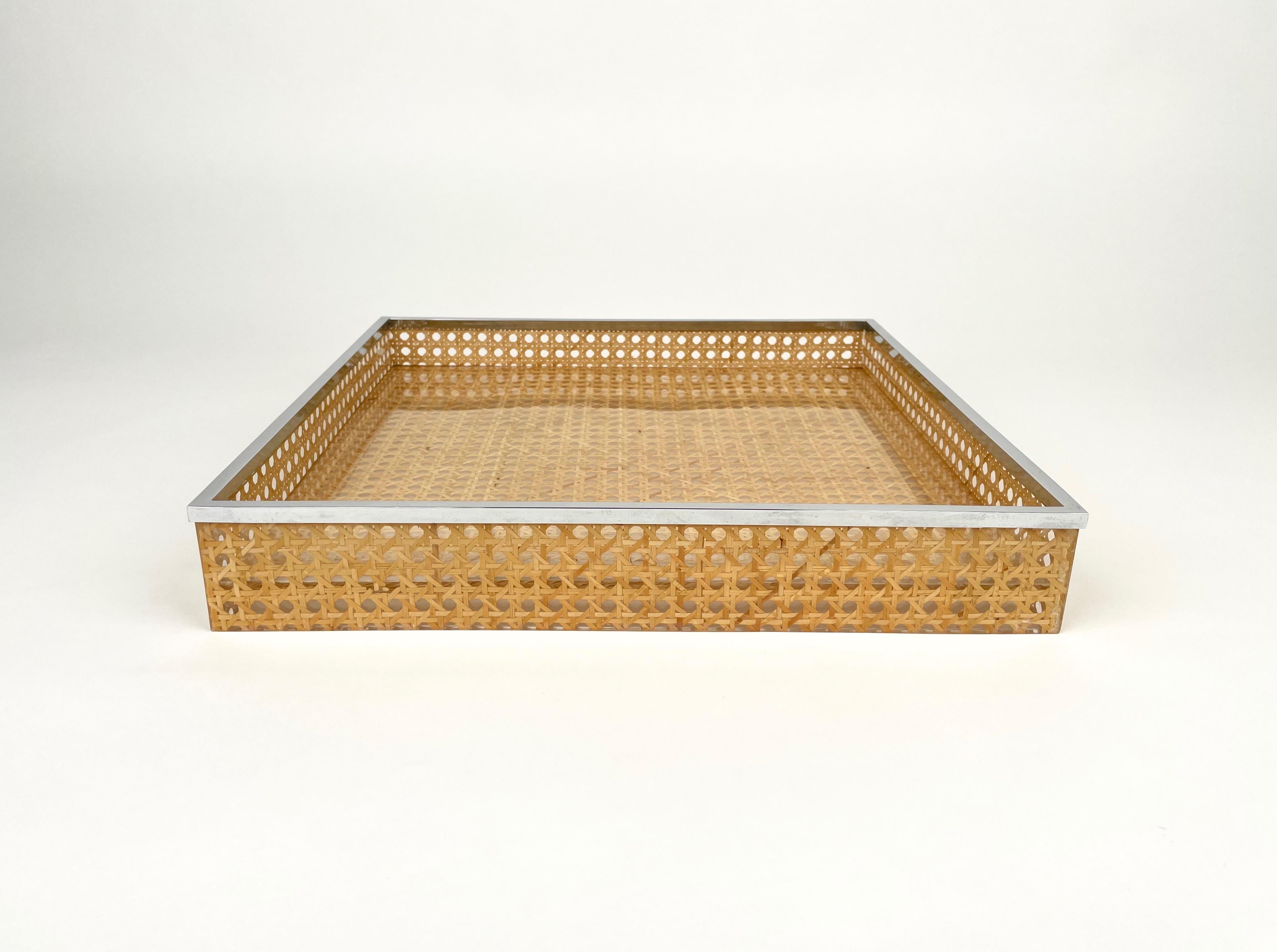 Centerpiece Lucite, Rattan & Chrome Christian Dior Style, Italy 1970s 4