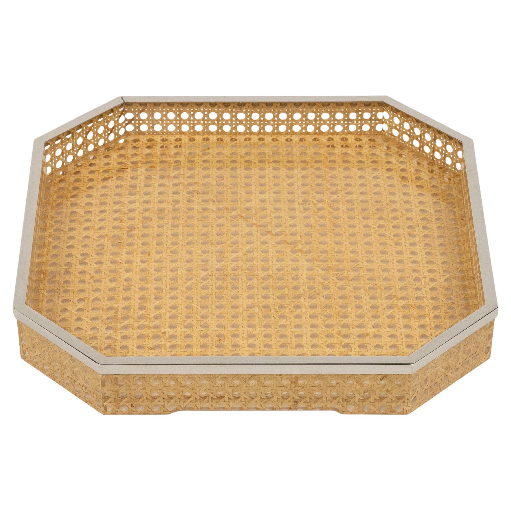 Centerpiece Lucite, Wicker and Chrome Christian Dior Style, Italy 1970s For Sale 6