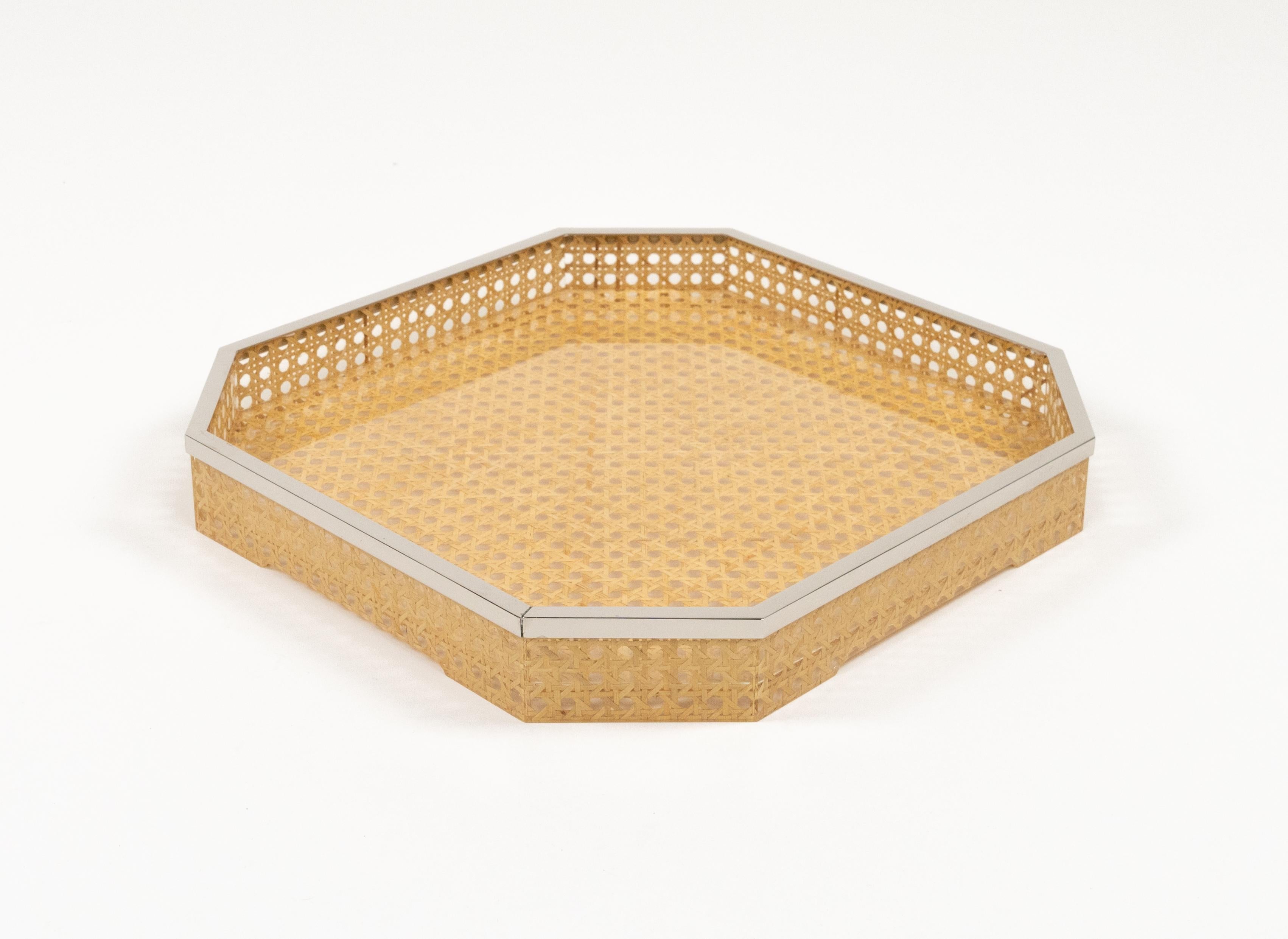 Centerpiece Lucite, Wicker and Chrome Christian Dior Style, Italy 1970s For Sale 2