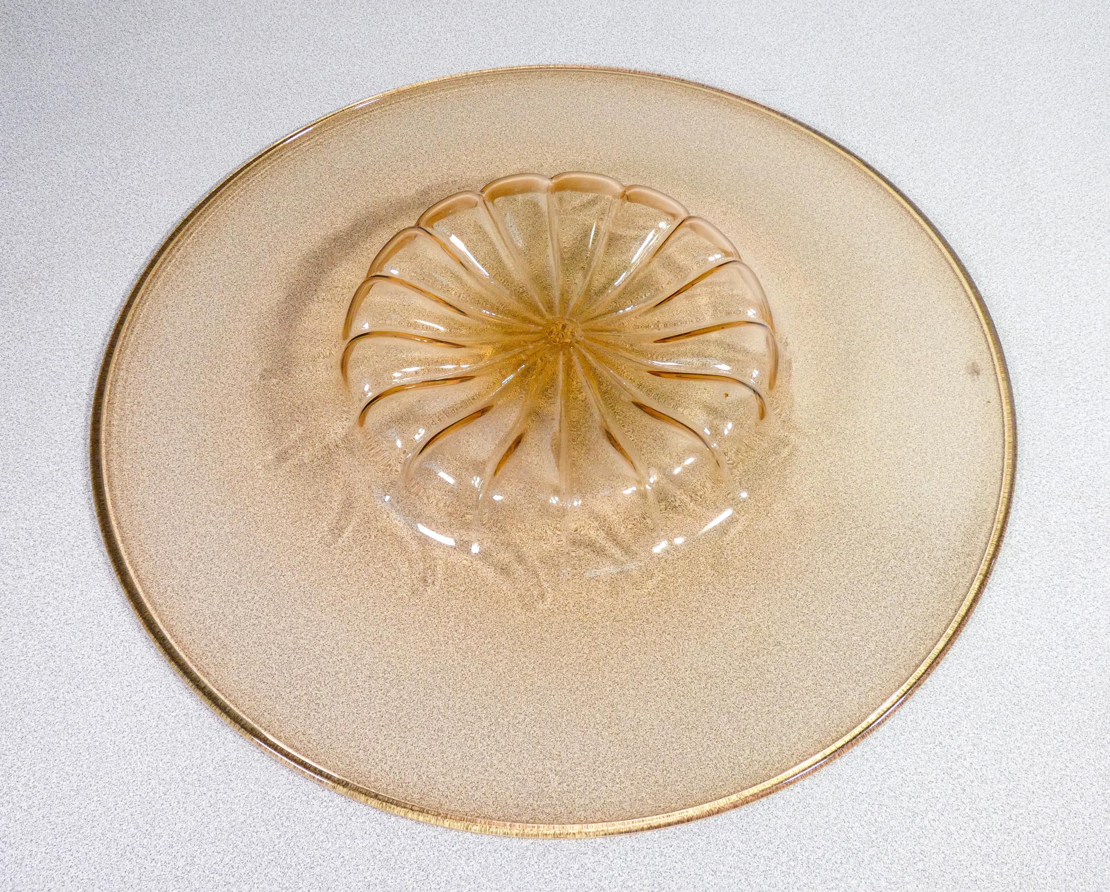 Mid-20th Century Centerpiece Plate, Design by Vittorio Zecchin in Blown Murano Glass, 1940s For Sale