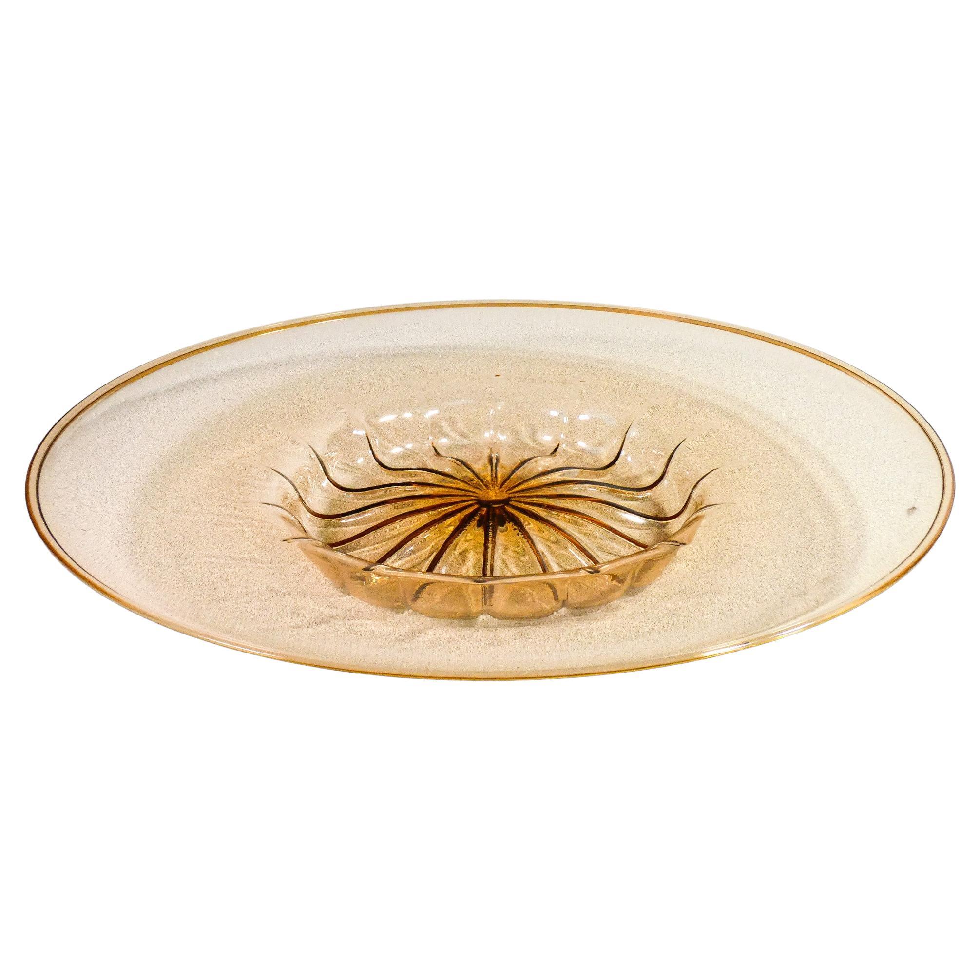 Centerpiece Plate, Design by Vittorio Zecchin in Blown Murano Glass, 1940s For Sale