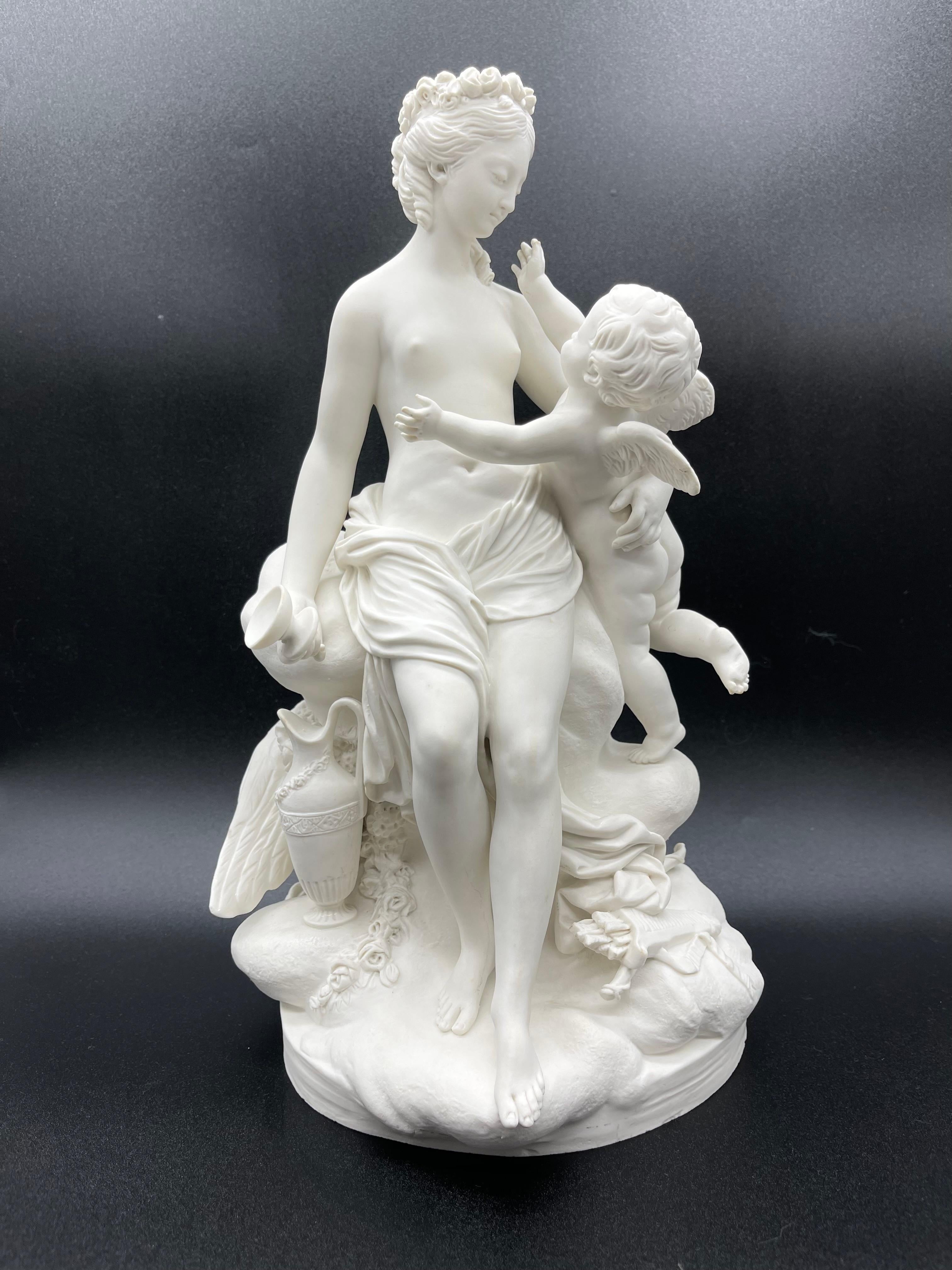 Discover the timeless elegance and symbolism of the Sèvres biscuit group featuring Psyche and Eros. This delicate work of art captures a mythical moment of love, sacrifice, and divine intervention.

The biscuit group portrays the beautiful Psyche