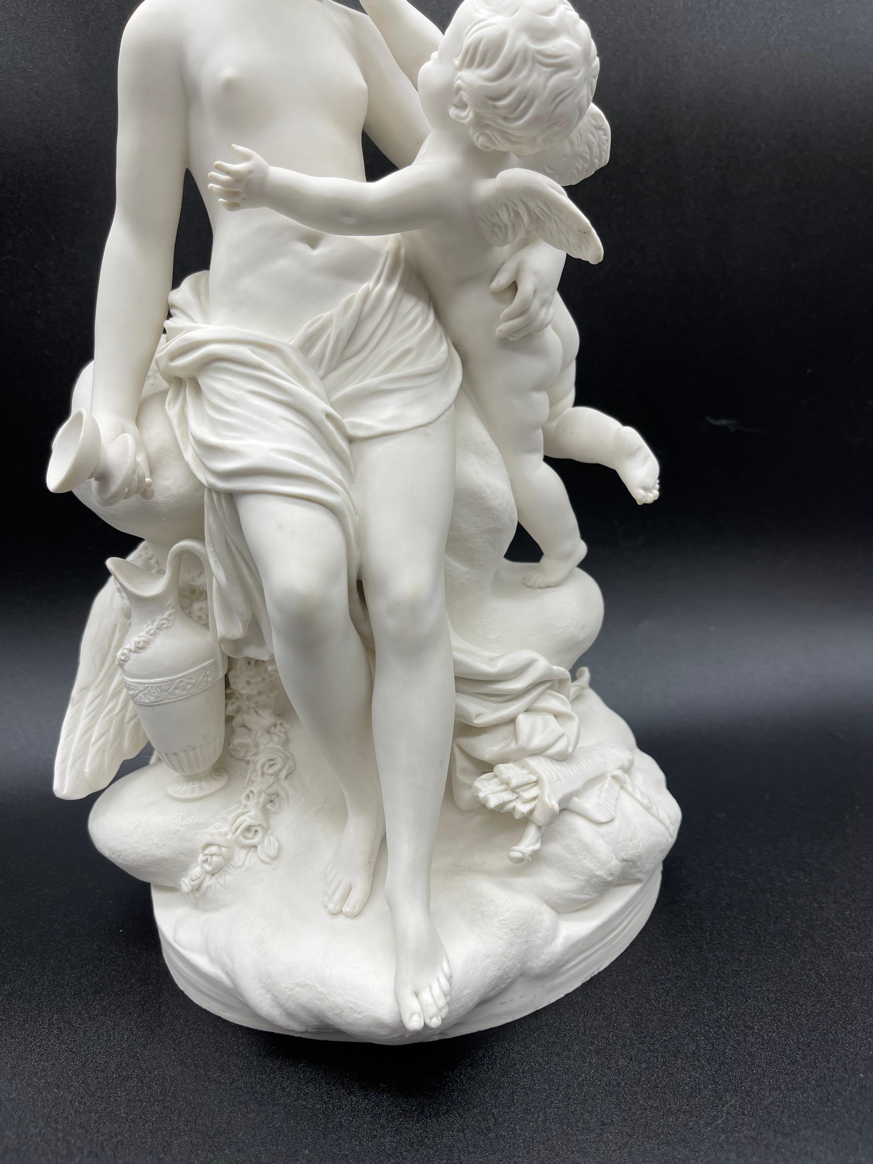 19th Century Centerpiece Psychee and Cupidon Statue in Sevres biscuit, 1890s, France For Sale