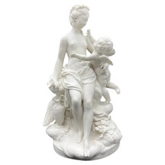 Centerpiece Psychee and Cupidon Statue in Sevres biscuit, 1890s, France