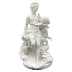 Antique Centerpiece Psychee and Cupidon Statue in Sevres biscuit, 1890s, France