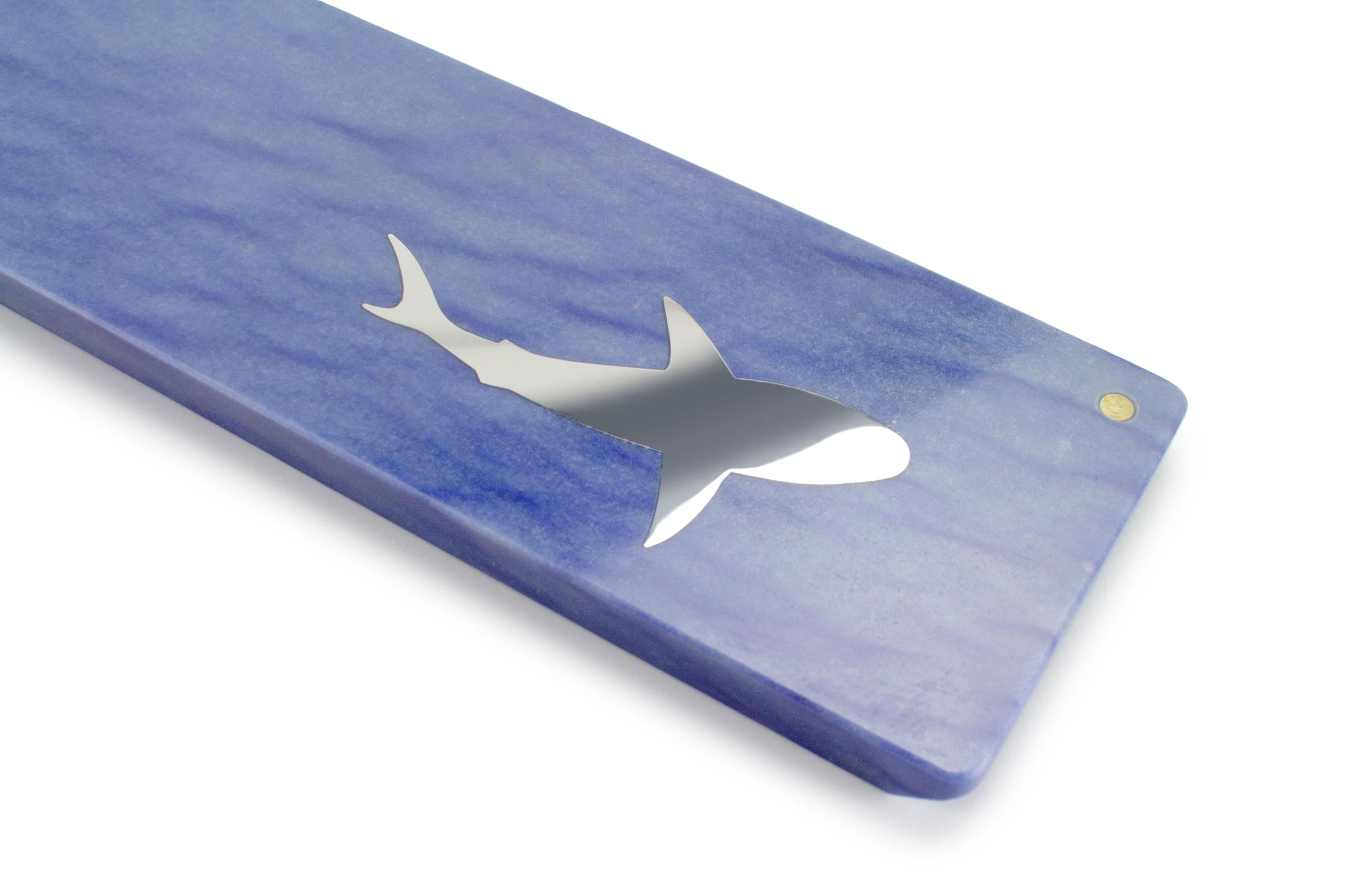 Italian Centerpiece Platters Servewa Blue Azul Macaubas Marble Steel Inlay Italy Design For Sale
