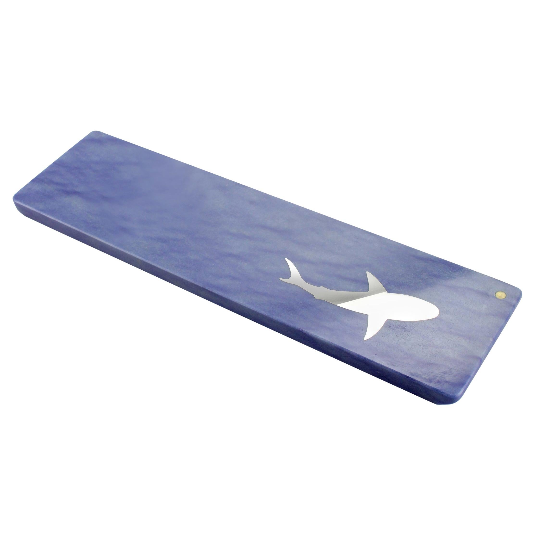 Centro de Mesa Platos Servewa Azul Macaubas Mármol Acero Incrustación Italia Design
