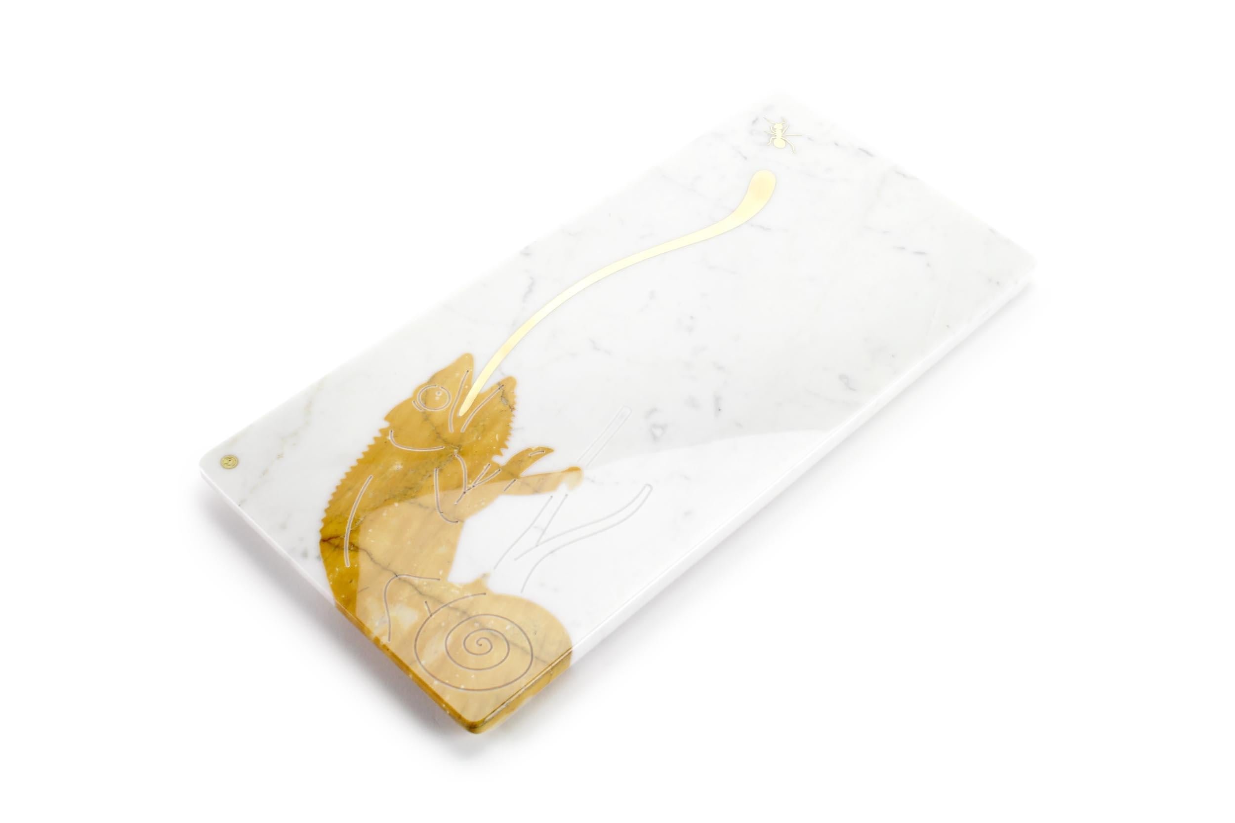 Italian Centerpiece Platters Serverware White Carrara Yellow Siena Marble Brass Inlay  For Sale